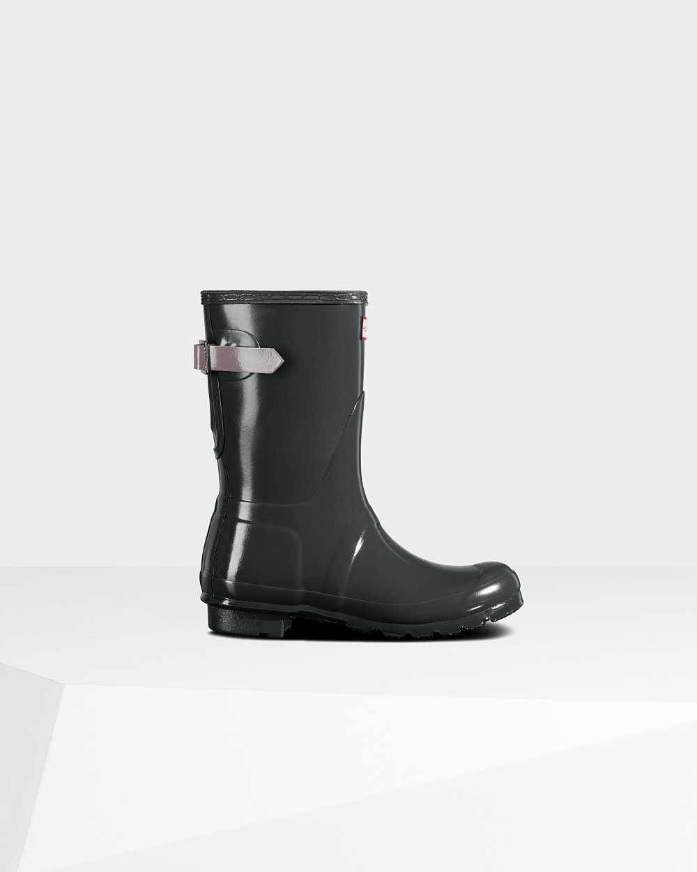 Botas De Agua Mujer - Hunter Original Short Back Adjustable Gloss Negras - FUXKJD-962 - Negras